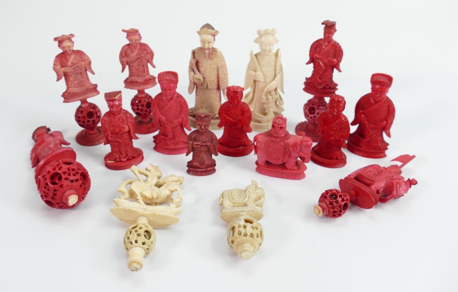 A collection of early Bone Chess Pieces: tallest 9.5cm , Damages noted, Please Study images as no