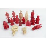 A collection of early Bone Chess Pieces: tallest 9.5cm , Damages noted, Please Study images as no