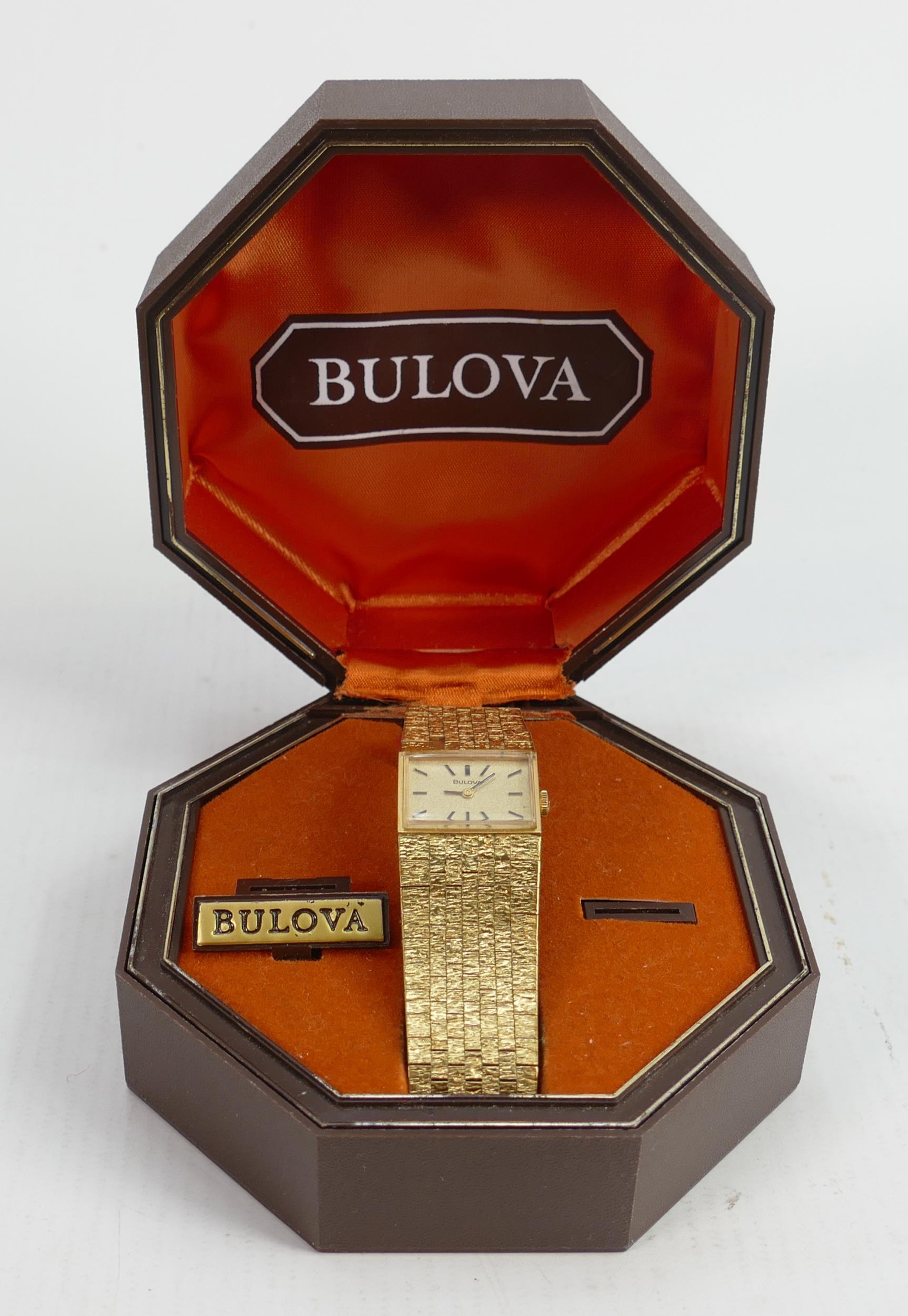 Ladies Bulova 1970s gold plated wristwatch: in ticking order, in original box.