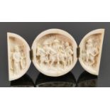 18/19th century Dieppe carved Ivory Triptych with Napoleonic scene: Diameter 5.5cm. Please note that