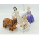 Royal Doulton Items to include Pekingese Dog, Boxed Vase, Child figures (5)