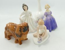 Royal Doulton Items to include Pekingese Dog, Boxed Vase, Child figures (5)