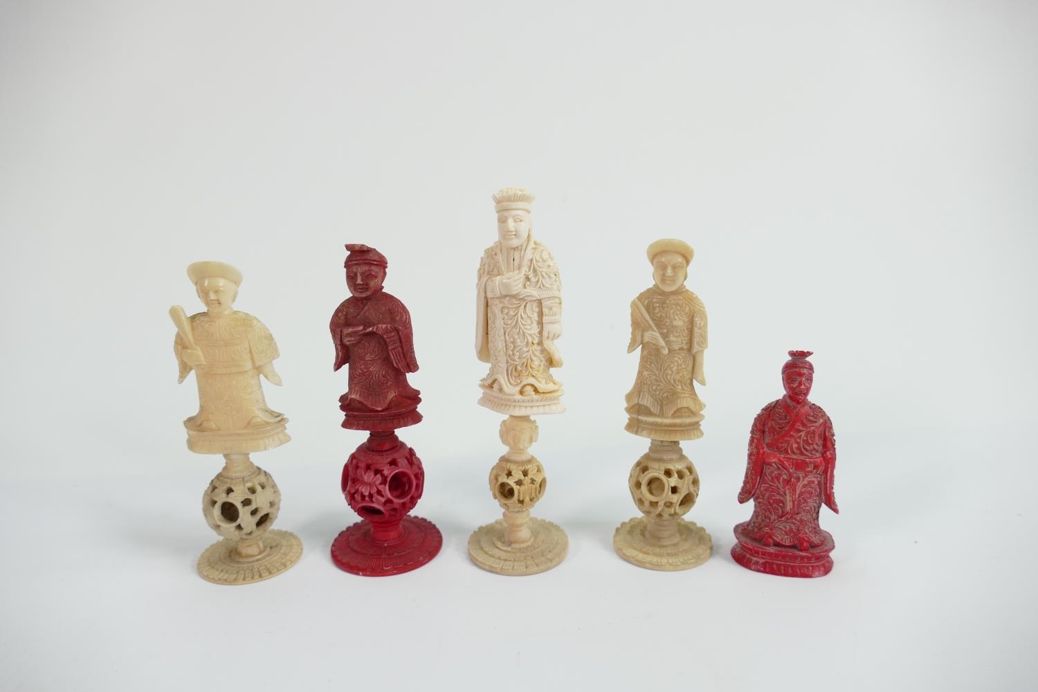 A collection of early Bone Chess Pieces: tallest 11.7cm , Damages noted, Please Study images as no - Image 2 of 3