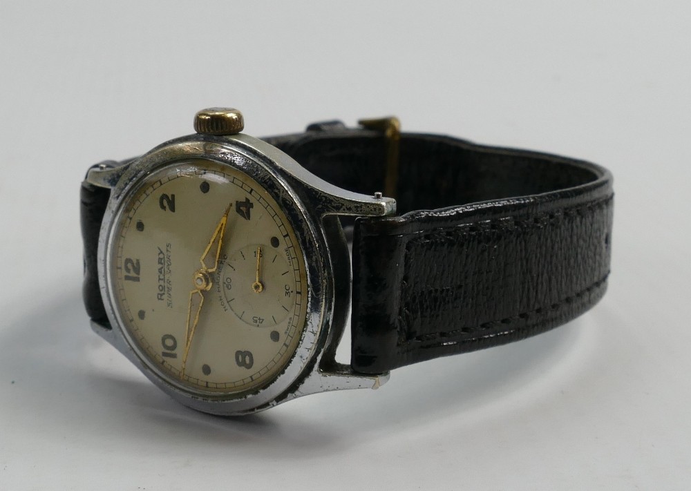 Rotary 1940/50s Super Sports stainless steel wristwatch: Mechanical movement with leather strap, - Image 3 of 3