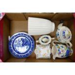 A mixed collection of items to include: Masons Regency patterned teapot, water jug, sugar bowl,