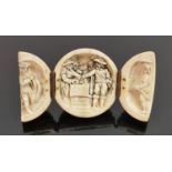 18/19th century Dieppe carved Ivory Triptych with Medieval scene: Diameter 5cm. Please note that
