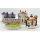 A collection of 19th Century Staffordshire Houses: together with later similar item, tallest 14cm(4)