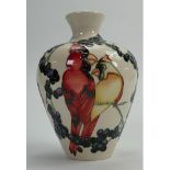 Moorcroft Red Cardinals vase: Trial piece, height 19cm.