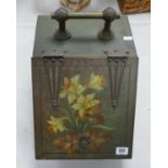 Floral Decorated Steel & Brass Coal Scuttle:
