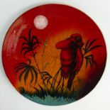 Lyngard Simpson Artwares stunning reduction fired lustre charger: Decorated with a wading wally bird