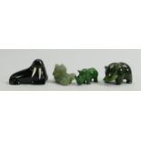 A collection of hardstone & jade figures including: Walrus, bears & rhinoceros, tallest 3.5cm (4)