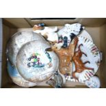 A mixed collection of items to include: seconds Royal Doulton plates, similar seconds dog figures,