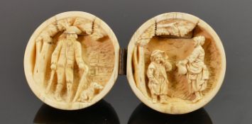 18/19th century Dieppe carved Ivory Diptych with Napoleonic scene: Diameter 5.5cm. Please note