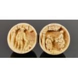 18/19th century Dieppe carved Ivory Diptych with Napoleonic scene: Diameter 5.5cm. Please note