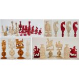 19th Century Chinese/Burmese Bone Major Chess pieces: Together with Chinese ivory pieces, Carved &