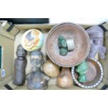 A collection of African & similar items to include: hard wood busts, painted ostrich egg, inlaid