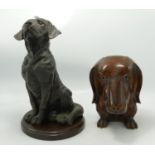 Carved Wooden Wall Mounted Dachshund Figure: together with resin figure of Labrador (2)