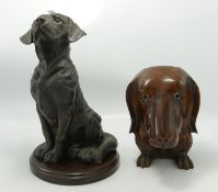 Carved Wooden Wall Mounted Dachshund Figure: together with resin figure of Labrador (2)