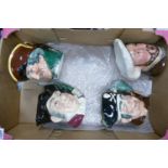 Royal Doulton Large Character jugs: Dick Turpin, Mine Host, Damaged Long John Silver & Beswick Henry