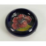 Moorcroft Hibiscus on Blue Ground Shallow Bowl: diameter 12cm
