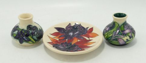 Moorcroft Ruby Red Flowers Coaster (seconds): together with small Distinction Spring & similar vase(