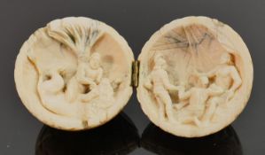 18/19th century Dieppe carved Ivory Diptych with religious scene: Diameter 5.5cm. Please note that
