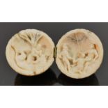 18/19th century Dieppe carved Ivory Diptych with religious scene: Diameter 5.5cm. Please note that