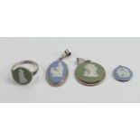 Wedgwood sterling silver jewellery 3 x pendants and a ring: Overall heights 33mm, 36mm & 15mm appx.,