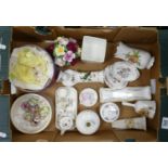 A mixed collection of items to include: Floral Brooch fronts, Floral miniature tea ware, Wedgwood