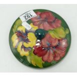 Moorcroft Hibiscus Patterned Pot Lid: diameter 14.5cm