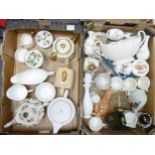 A mixed collection of items to include: Sadler Teapots, Victorian painted glass vase,