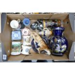 A mixed collection of items to include: Wedgwood Jasperware, commemorative cups, German beer