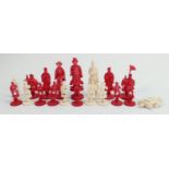 A collection of early Bone Chess Pieces: tallest 9.5cm , flags missing from Rooks & spears missing