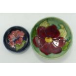 Moorcroft Hibiscus on Blue Ground small Dish & Anemone patterned footed dish: largest diameter 11.