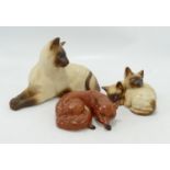 Beswick Curled Fox & Matt Siamese Cats 1296 & 1558(3)