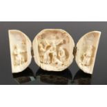 18/19th century Dieppe carved Ivory Triptych with religious scene: Diameter 5.5cm. Please note