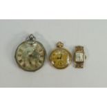 2 x 9ct gold watches and a silver pocket watch: Waltham 10k gold pocket watch, not working, repair