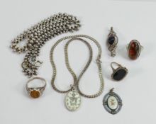 A collection of vintage silver jewellery: including chains, rings etc, 57g: