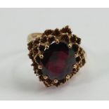 9ct gold ladies ring set with large oval brown stone: size P, 6.1g.