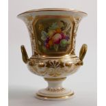 Derby 19th century hand painted pedestal twin handled vase: Restoration noted to handles, height
