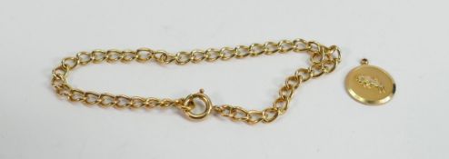 9ct gold bracelet hallmarked on every link plus 9ct zodiac charm Taurus: gross weight 7.5g