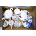 A mixed collection of items to include: Aynsley Basket Weave Teapot & Milk Jug, Burleigh Prunus
