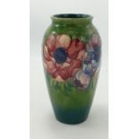 Moorcroft Anemone on Green Ground Vase: Queen Mary sticker noted, height 19cm