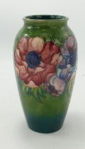 Moorcroft Anemone on Green Ground Vase: Queen Mary sticker noted, height 19cm