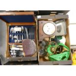 A mixed collection of items to include: Oak cased Mantle Clock, Excelsior 10 x 50 Binoculars,