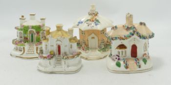 A collection of Staffordshire Type Houses: tallest 12cm, damage noted to one chimney(4)