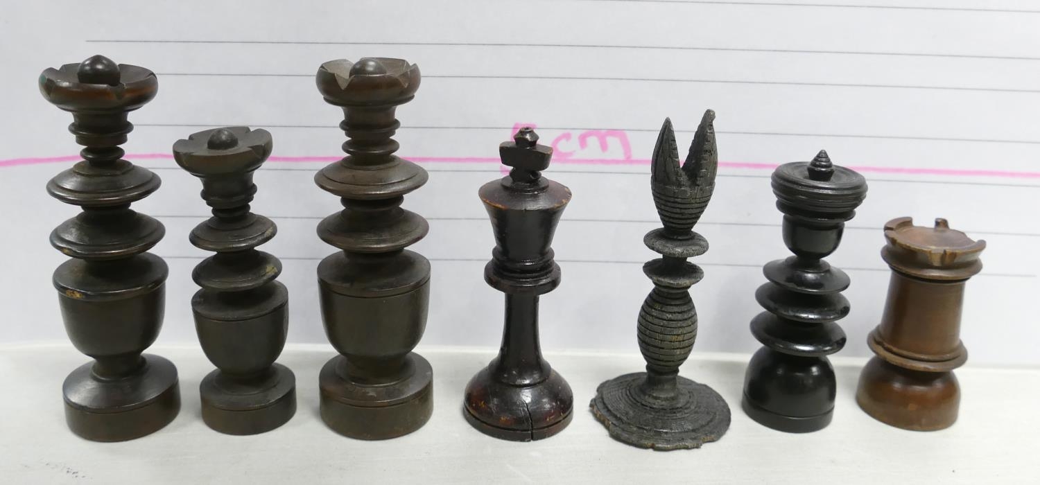 A collection of Early 20th Century Wooden Incomplete Chess Pieces: please see images for size and