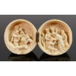 18/19th century Dieppe carved Ivory Diptych with religious scene: Diameter 5.5cm. Please note that