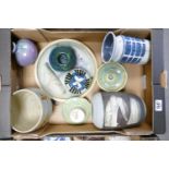 A collection of studio pottery including : bowl, plates, candlesticks Danish item noted