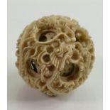 19th Century Carved Ivory Puzzle Ball: diameter qpprox 6.8cm